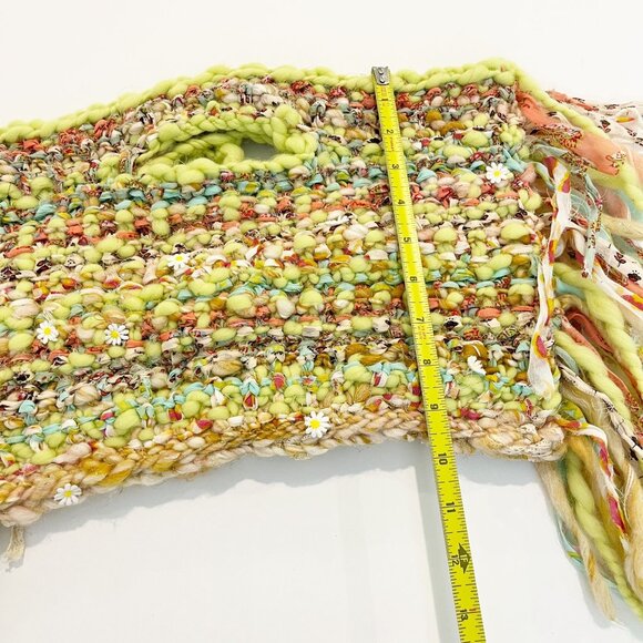 Yellow Multi Faye Fringe Bag Knit Crochet Clutch Floral Boho Maximalist Indie - Picture 5 of 5